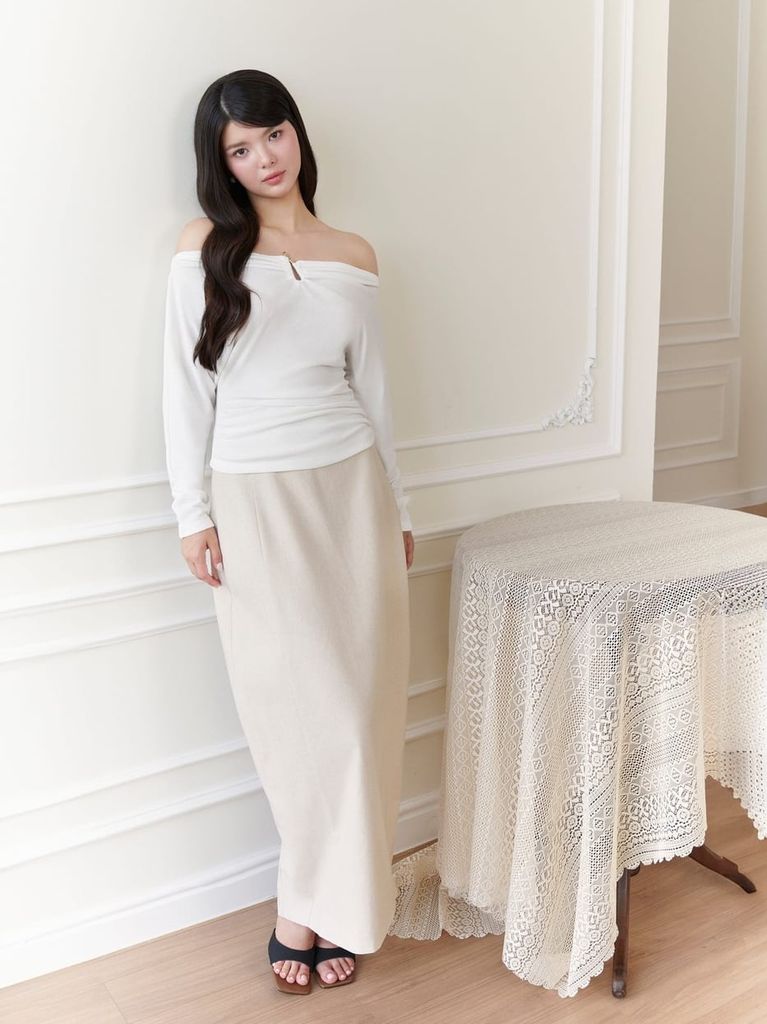 Gout De Jun Chân Váy Nữ Dáng Dài Cạp Cao Chât Linen KOFER Chân Váy Công Sở Thanh Lịch FGKA2607092