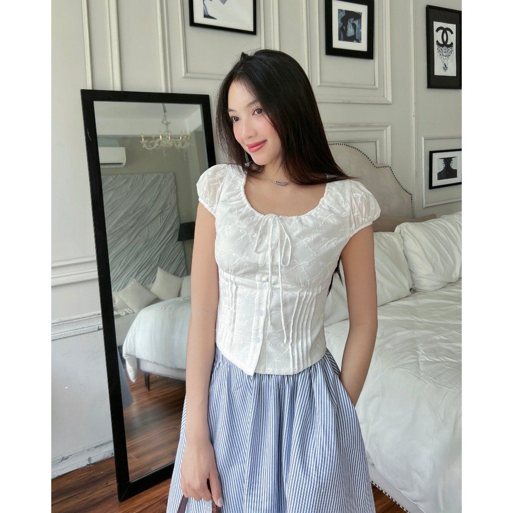 Chân Váy Nữ Form Dài Xoè Kẻ Sọc Basic - BIAN SKIRT - GOÛT DE JUN