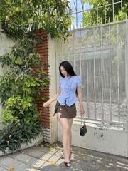 Áo Nữ MERVE Cổ Xéo Tay Phồng Phối Bèo Lạ Mắt GOUT DE JUN