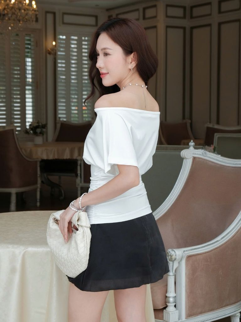 Áo Nữ SHUFFI TOP Lệch Vai Tay Lửng Thanh Lịch GOUT DE JUN