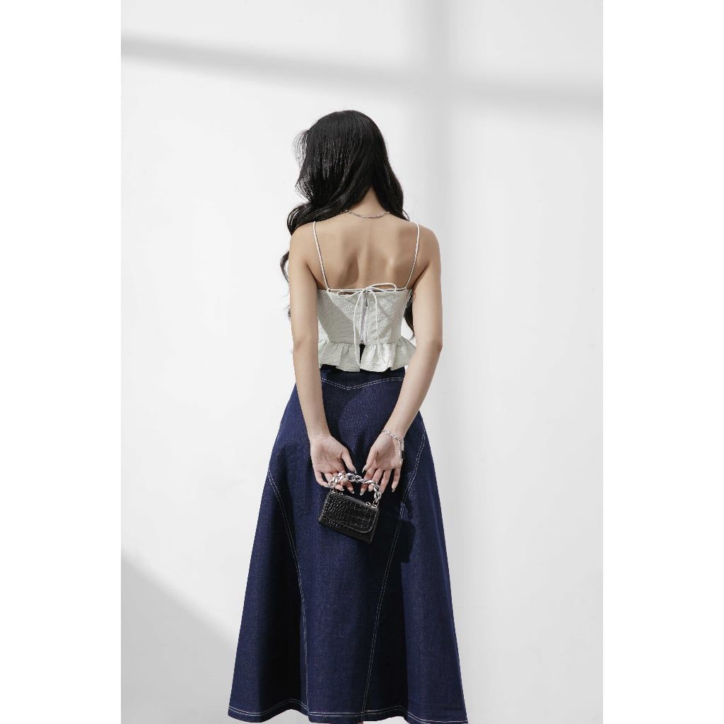 Chân Váy Nữ Denim Dáng Dài Viền Chỉ MARDI SKIRT - GOÛT DE JUN
