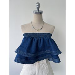 Áo ống form xoè xếp tầng cao cấp, Áo ống denim có kèm áo lót bra | SENSI TOP | Secodee