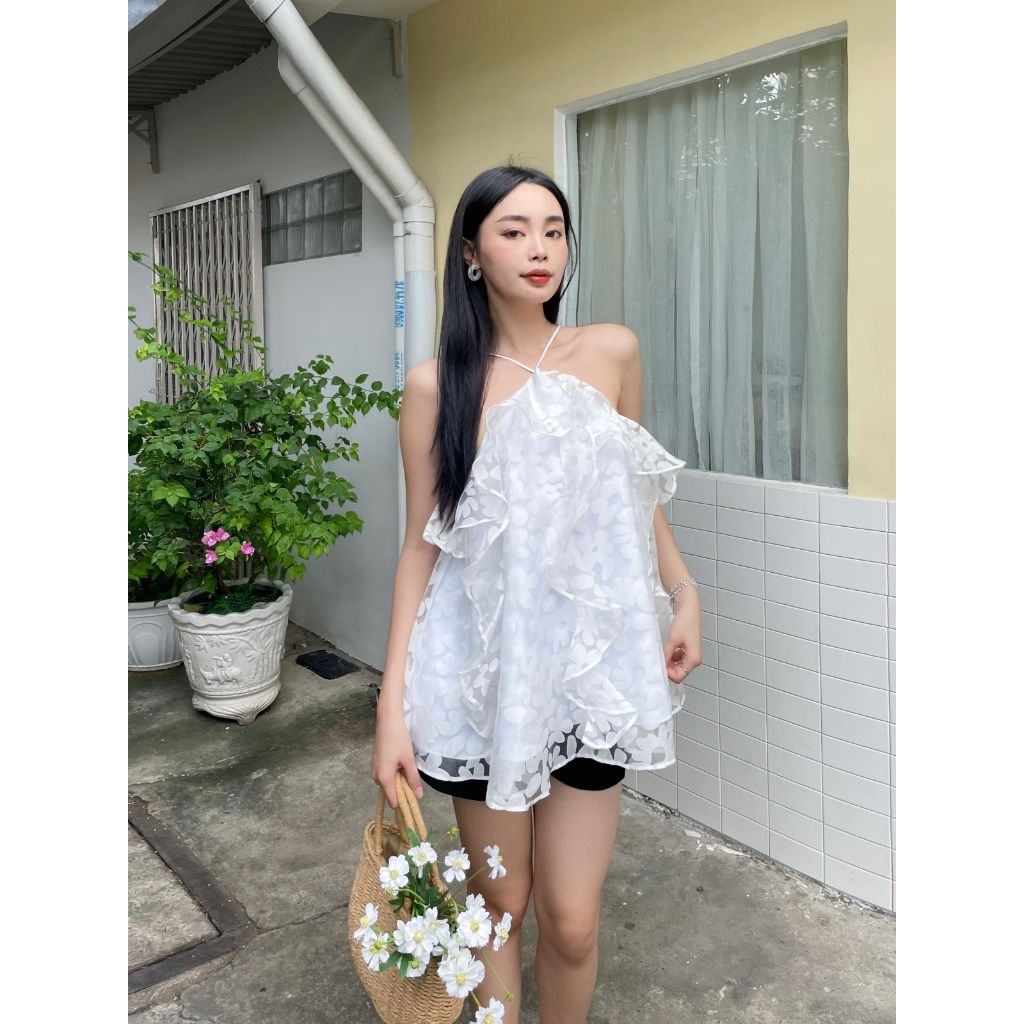 Áo Nữ Voan Hoa Cổ Yếm Phối Bèo - Arise Top - GOÛT DE JUN