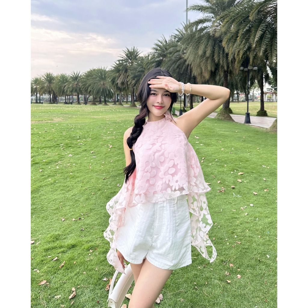 Áo Nữ Thiết Kế Cổ Yếm Phối Tua Rua Bánh Bèo (Tặng Charm Hoa Rời) - LUNI TOP - GOÛT DE JUN