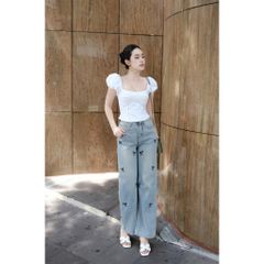 Quần Jeans Nữ Ống Rộng Thêu Nơ Thời Trang - HIDY JEAN - GOÛT DE JUN