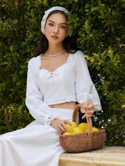 Set Áo Tay Dài Phồng Bèo Buộc Nơ Và Chân Váy DàI Xòe Trơn (bán lẻ) - KYRIE SET - GOÛT DE JUN