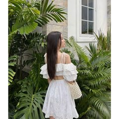 Đầm Nữ Ngắn Đi Biển Trễ Vai Thiết Kế Hơ Lưng LEAVE DRESS - GOÛT DE JUN