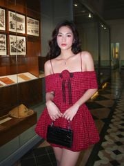 Đầm Nữ Mini Trễ Vai Form Bí Chất Liệu Tweed Sang Trọng - LIURI DRESS - GOÛT DE JUN