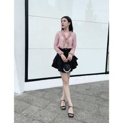 Áo croptop nữ tay dài phối bèo - URi TOP - GOÛT DE JUN