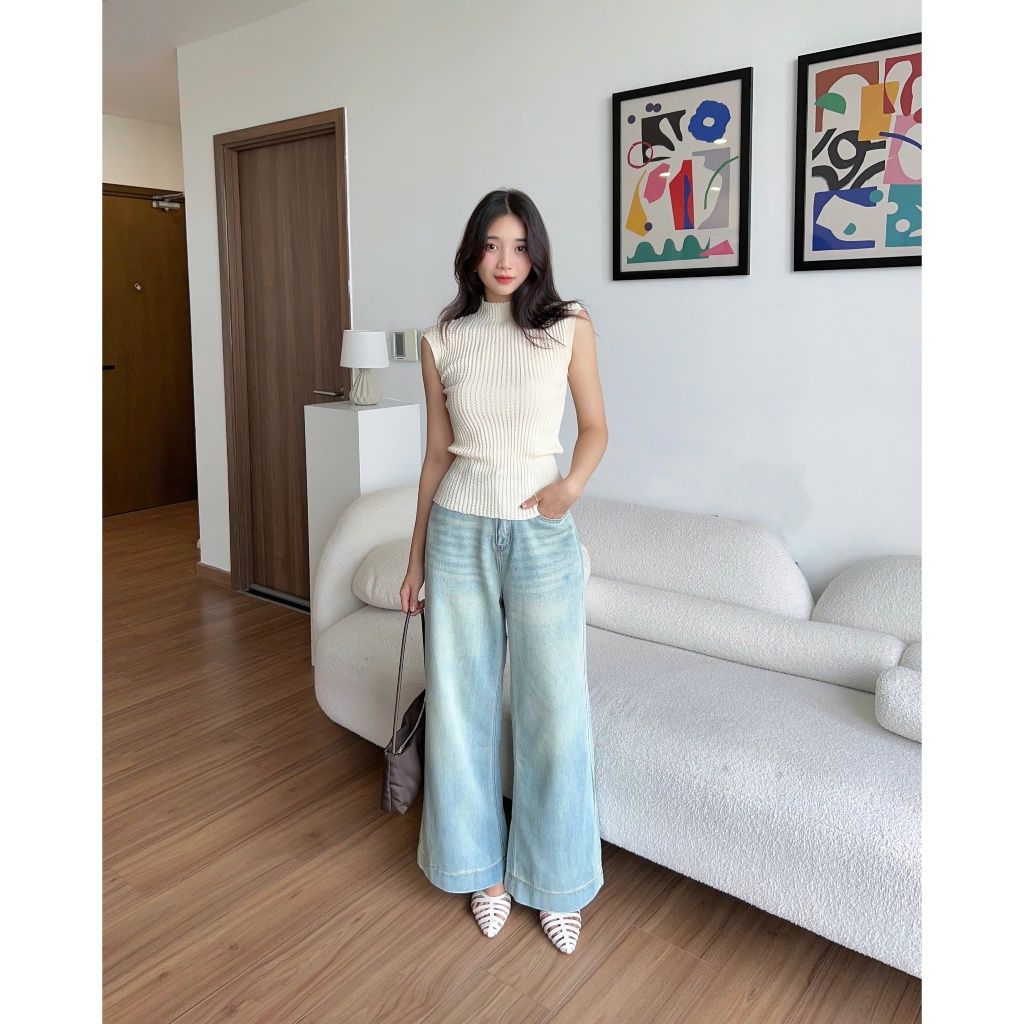 Áo Len Dệt Kim Không Tay Cổ Cao Freesize Dễ Thương -HALLY TOP -  GOÛT DE JUN