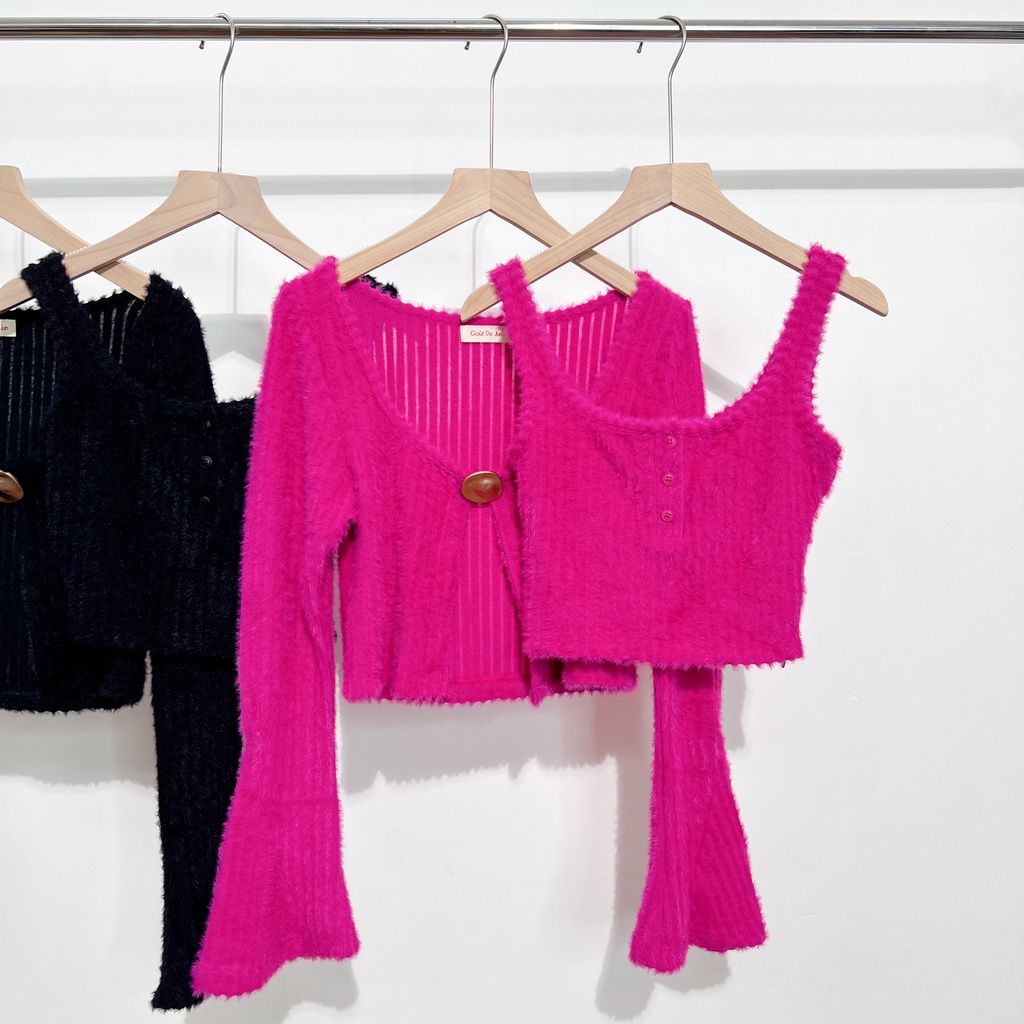 GOÛT DE JUN - Set áo Cardigan kèm áo croptop lông mềm mịn - MENA TOP