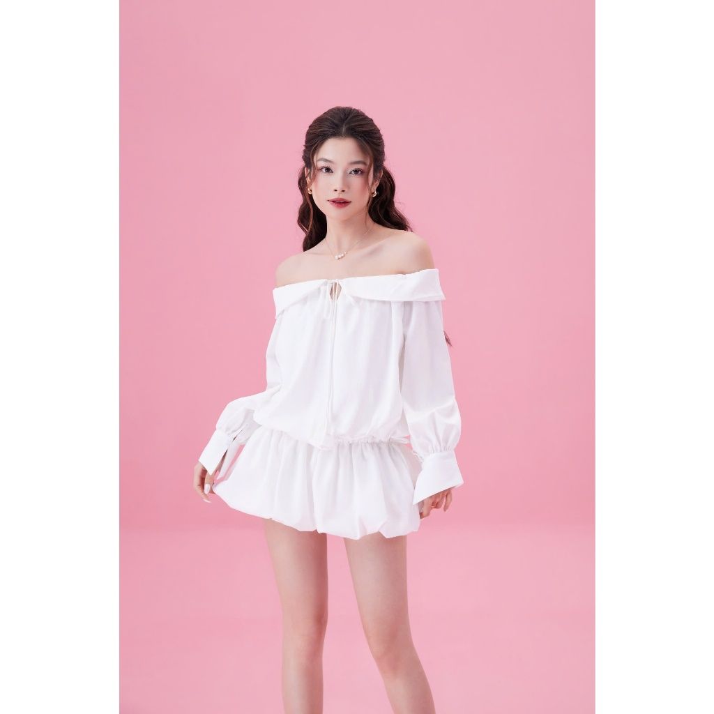 Đầm Trễ Vai Thắt Nơ Dáng Bí Tay Bồng Dài (Kèm Quần Cùng Chất Liệu) - NOEN DRESS - GOÛT DE JUN