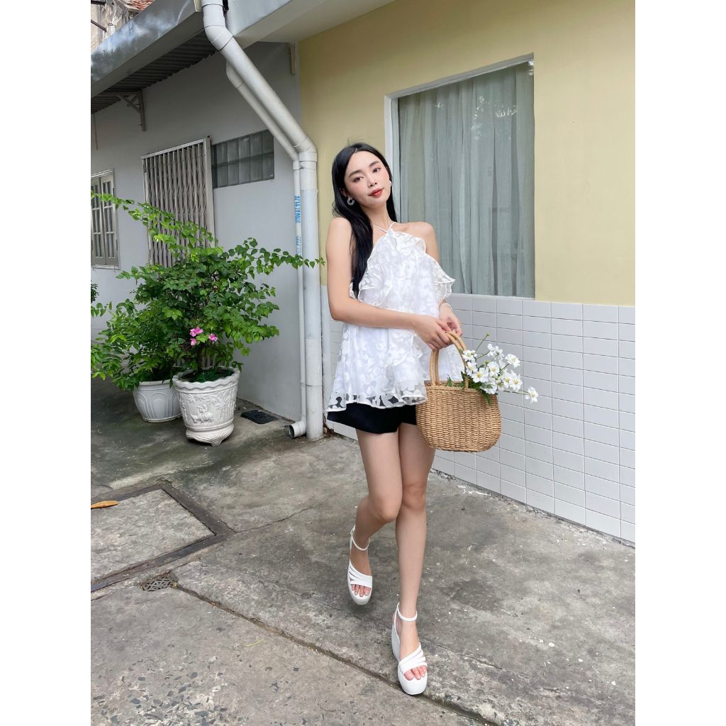 Áo Nữ Voan Hoa Cổ Yếm Phối Bèo - Arise Top - GOÛT DE JUN