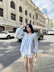 Áo Babydoll Nữ ERROPS Cổ V Phối Bèo Mùa Hè Dễ Thương GOÛT DE JUN