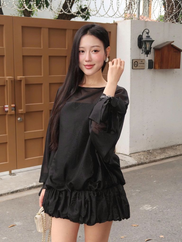 Đầm Nữ ARRIAL Voan Tơ Tay Phồng Cánh Dơi Sang Trọng Dự Tiệc GOÛT DE JUN
