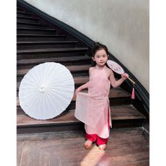 Áo Dài Cho Bé Cổ Yếm Voan Tơ Thêu Vân Hoa Hồng Dễ Thương (Kèm Quần Lụa) - BỘI SAM - GOÛT DE JUN