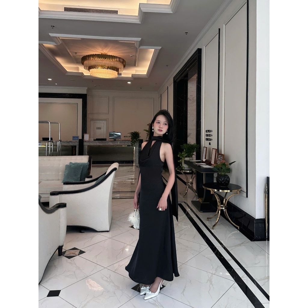 Đầm Lụa Nữ Dự Tiệc Cổ Đổ Hở Lưng Dáng Dài Sang Trọng - FIORI DRESS - GOÛT DE JUN