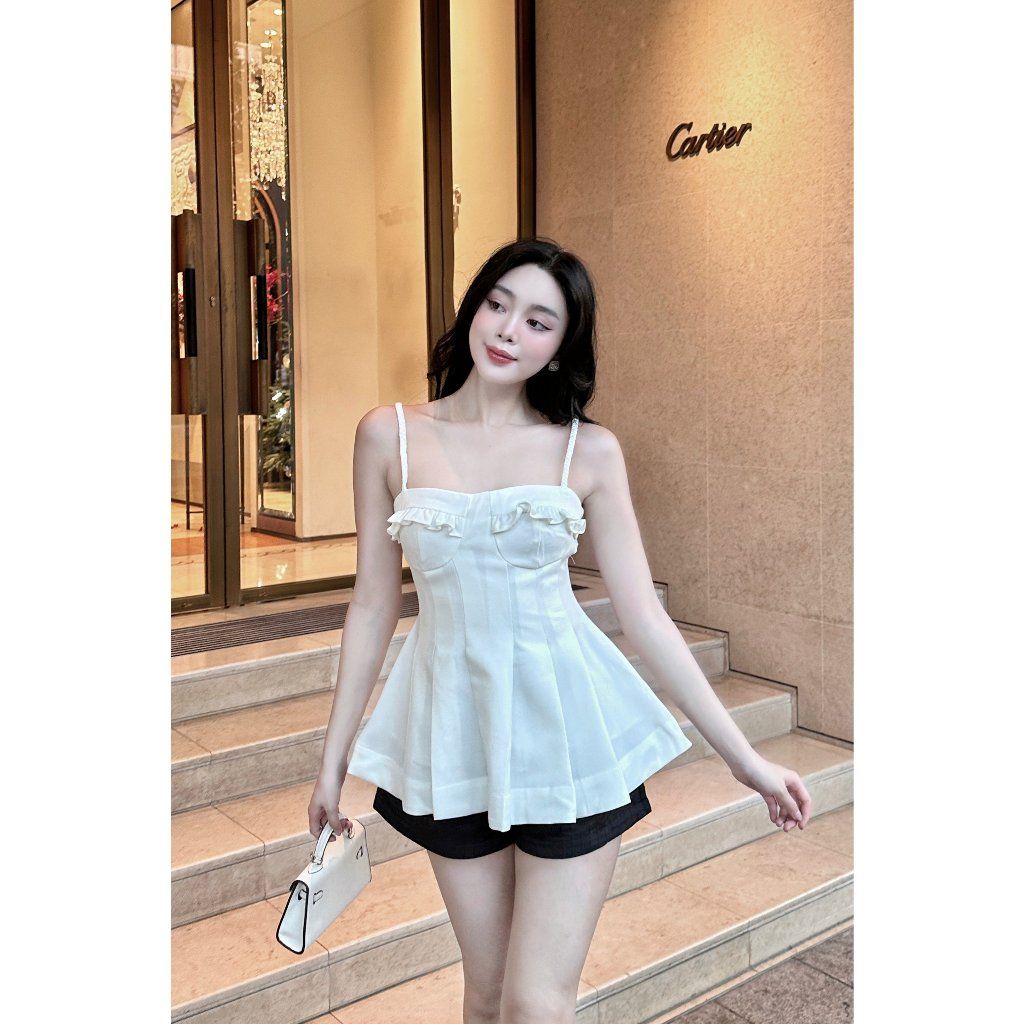 Áo Nữ Thiết Kế Hai Dây Nhún Ngực Form Xòe Baby - PEONY TOP - GOÛT DE JUN