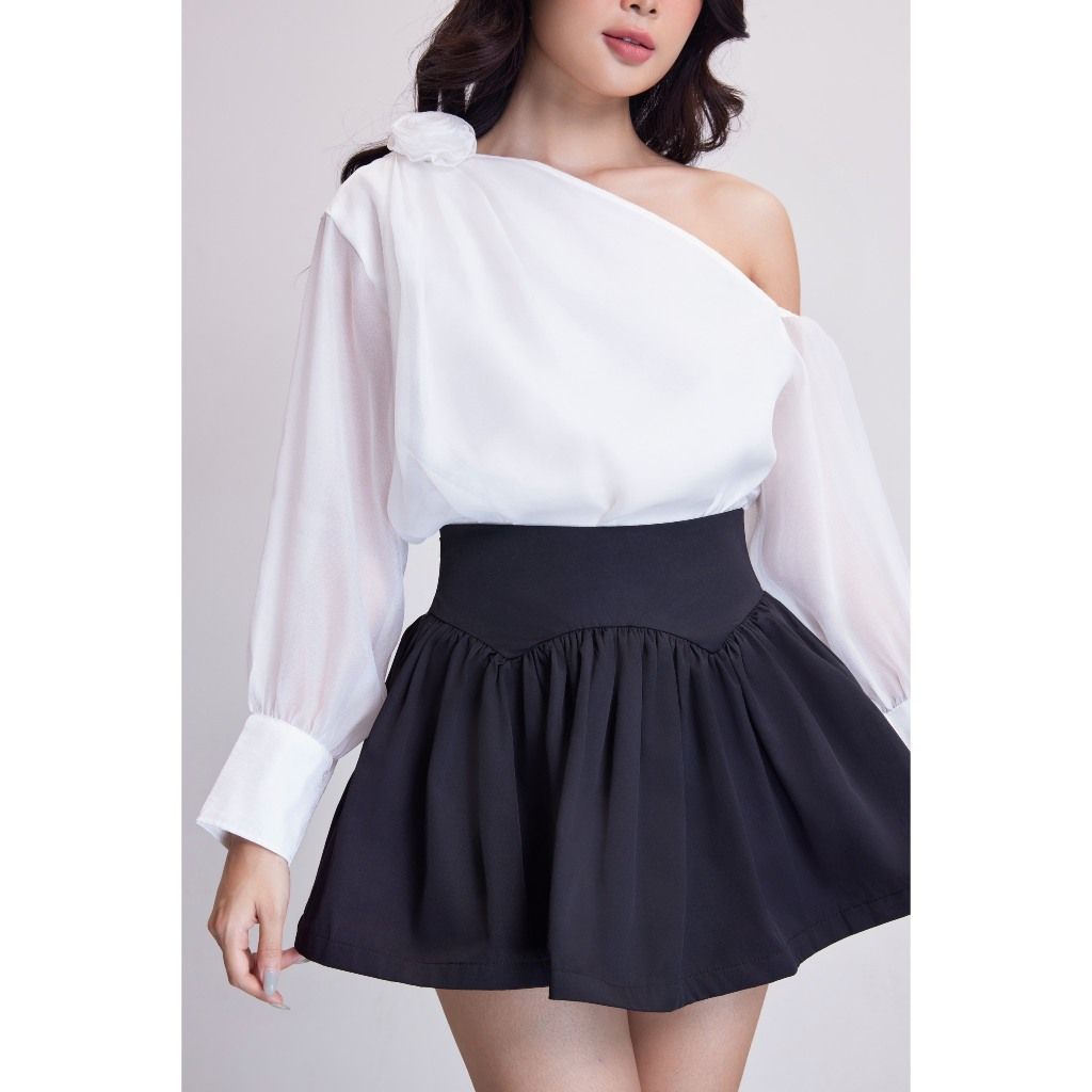 Áo Nữ Tay Dài Lệch Vai Tơ Bồng Thanh Lịch Nữ Tính - BLENI TOP - GOÛT DE JUN