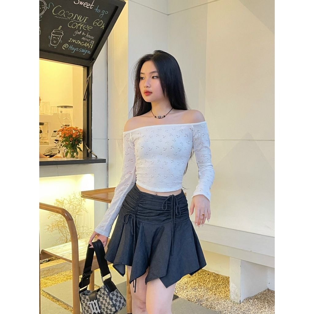 Áo Thun Tay Dài Dáng Ôm Trễ Vai Thời Trang Cho Nữ - OFI TOP - GOÛT DE JUN