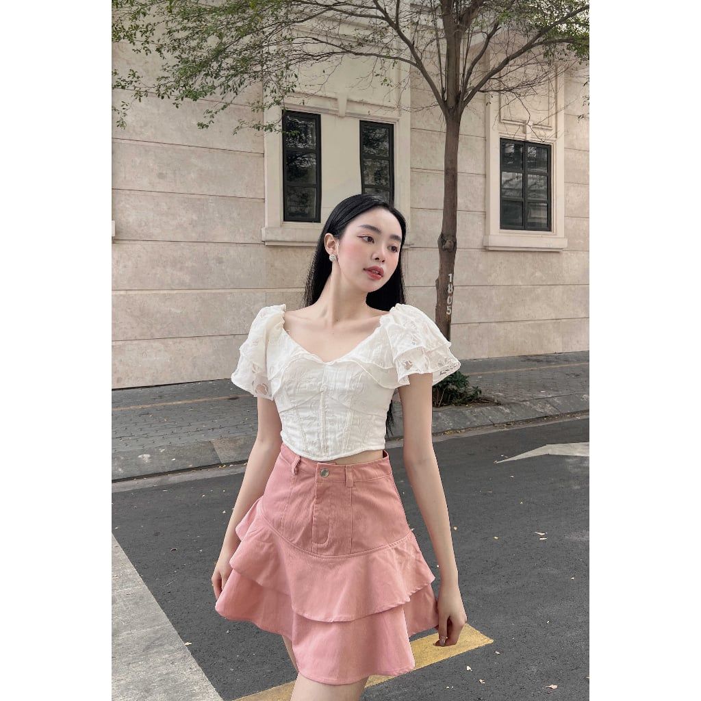 GOÛT DE JUN - Áo croptop tay phồng thiết kế tay cánh tiên - CHLOE TOP