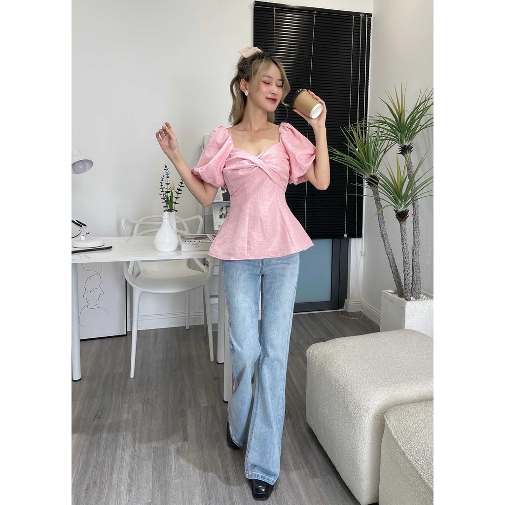 Áo kiểu nữ tay bồng xoắn ngực LYLY TOP - GOÛT DE JUN