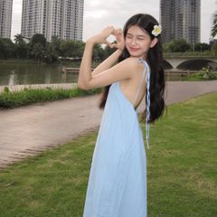 Đầm Maxi Hai Dây Thiết Kế Dáng Dài Cổ Yếm Hở Lưng Dây Rút - MADDY DRESS - GOÛT DE JUN