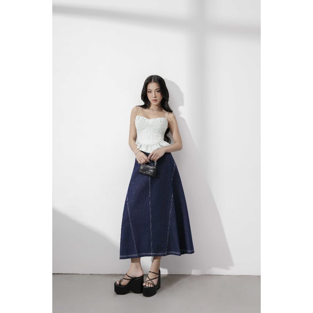 Chân Váy Nữ Denim Dáng Dài Viền Chỉ MARDI SKIRT - GOÛT DE JUN