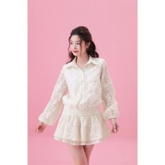 Đầm Nữ Sơ Mi Ren Hoa Thiết Kế Dáng Xòe Hot Trend (kèm Quần)- RAINEY DRESS - GOÛT DE JUN