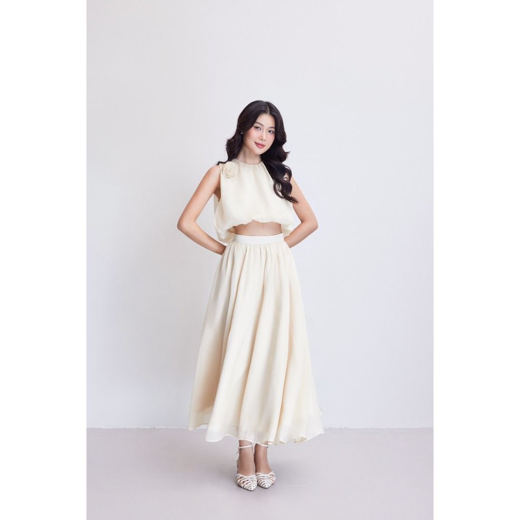 Set Áo Croptop Phối Chân Váy Dài Tơ Lụa Thanh Lịch (bán lẻ) - JIMIN SET - GOÛT DE JUN