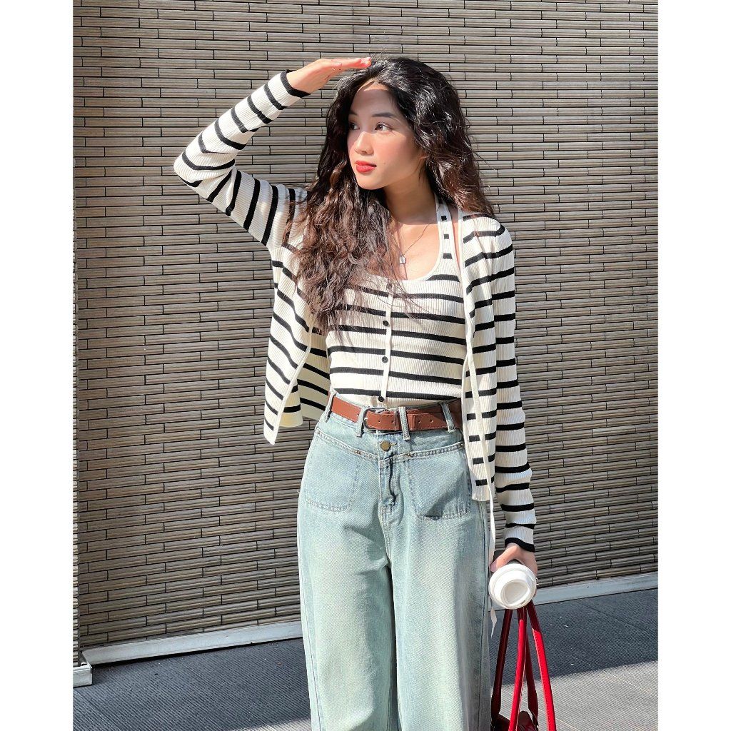 Set Áo Len Cổ Yếm Kèm Cardigan Freesize Basic - LINZY TOP -  GOÛT DE JUN