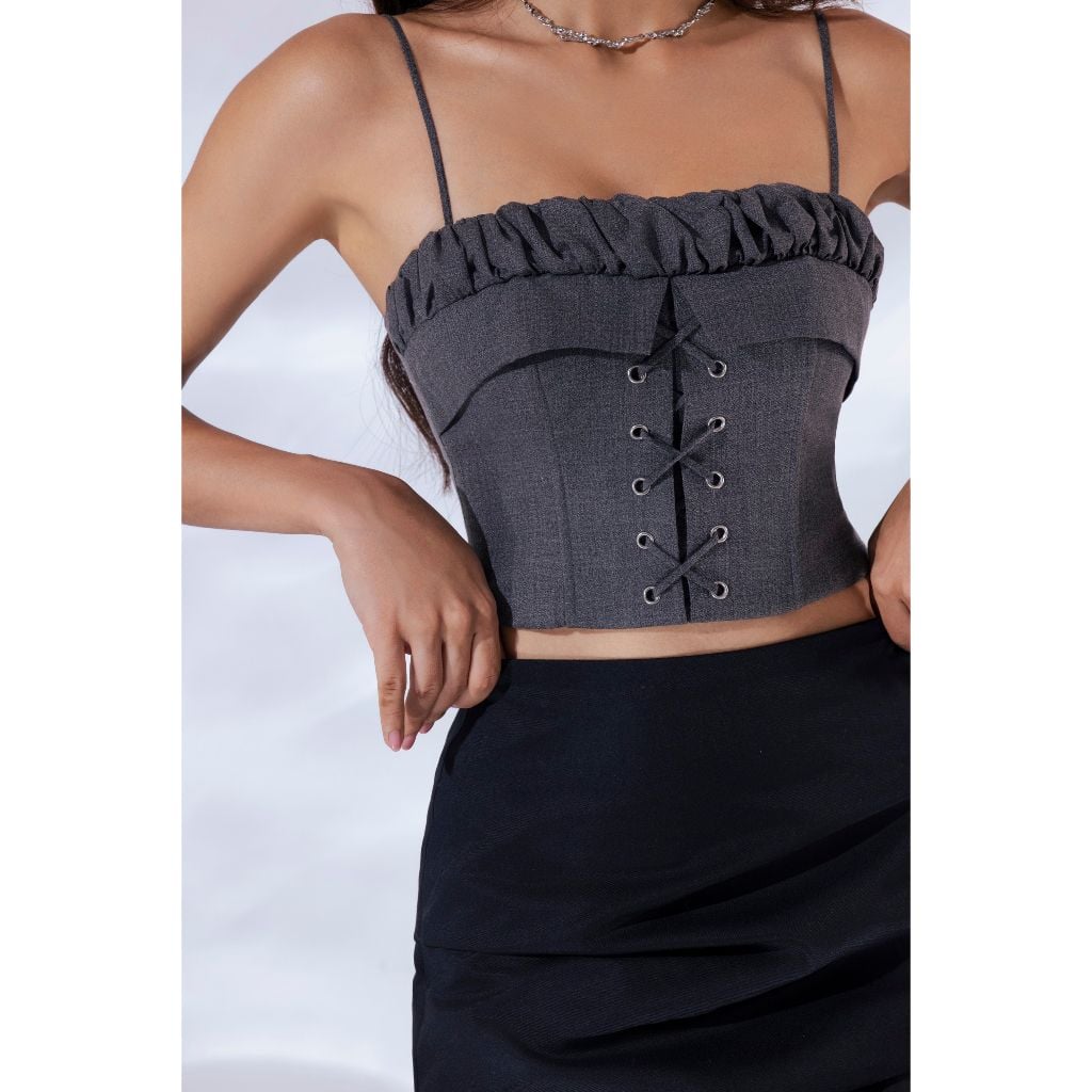 Áo Croptop Hai Dây Ôm Dáng Phối Dây Rút Thời Trang- SUZY TOP - GOÛT DE JUN