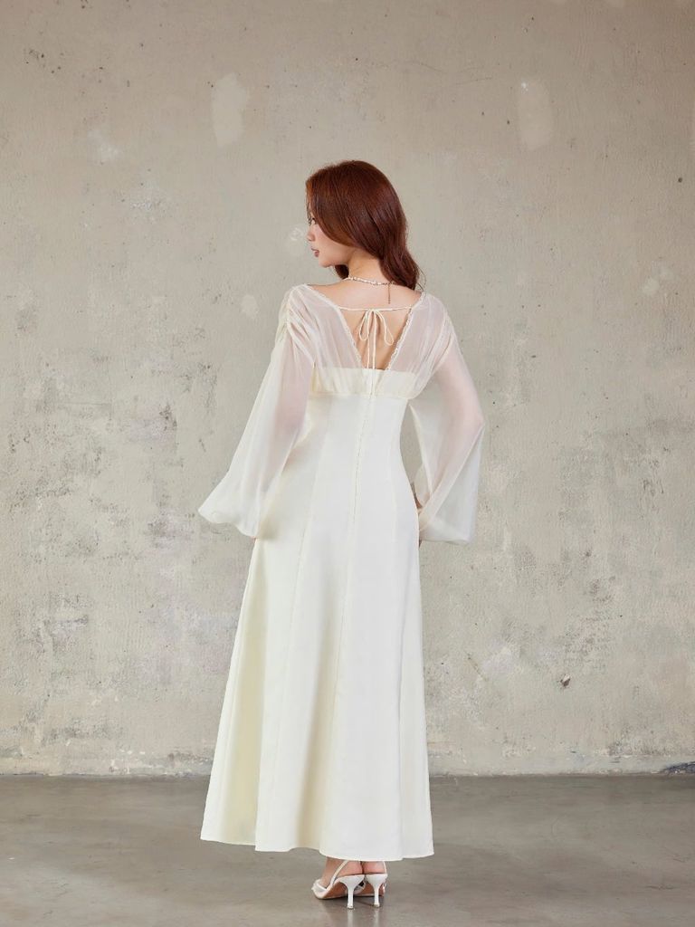 Đầm Nữ CIFUL Tay Dài Phối Voan Đi Tiệc Thanh Lịch GOÛT DE JUN