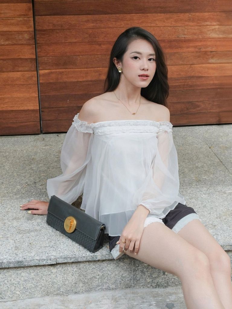 Áo Babydoll Nữ DEPHIL Trễ Vai Phối Bèo Mùa Hè Đi Biển GOÛT DE JUN