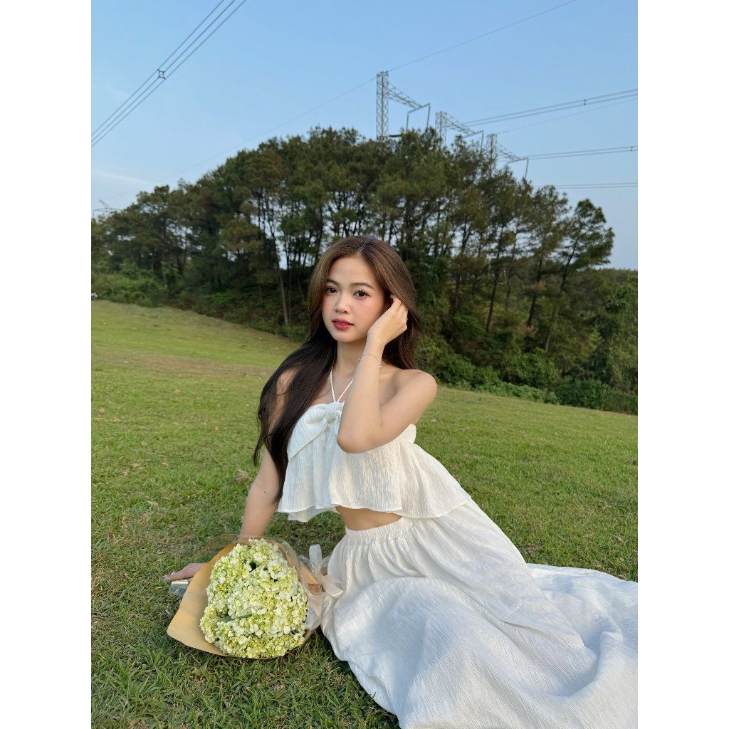 Set Áo Croptop Cột Nơ Mùa Hè Phối Chân Váy Dài (bán lẻ) - WASSI SET - GOÛT DE JUN