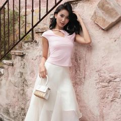 GOUT DE JUN Chân Váy Dài Xòe Tà Lệch Cạp Cao GARCIA SKIRT Váy Midi Nữ Sang Trọng Vải Tơ FGKA2606077