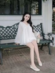 Áo Babydoll Nữ ERROPS Cổ V Phối Bèo Mùa Hè Dễ Thương GOÛT DE JUN