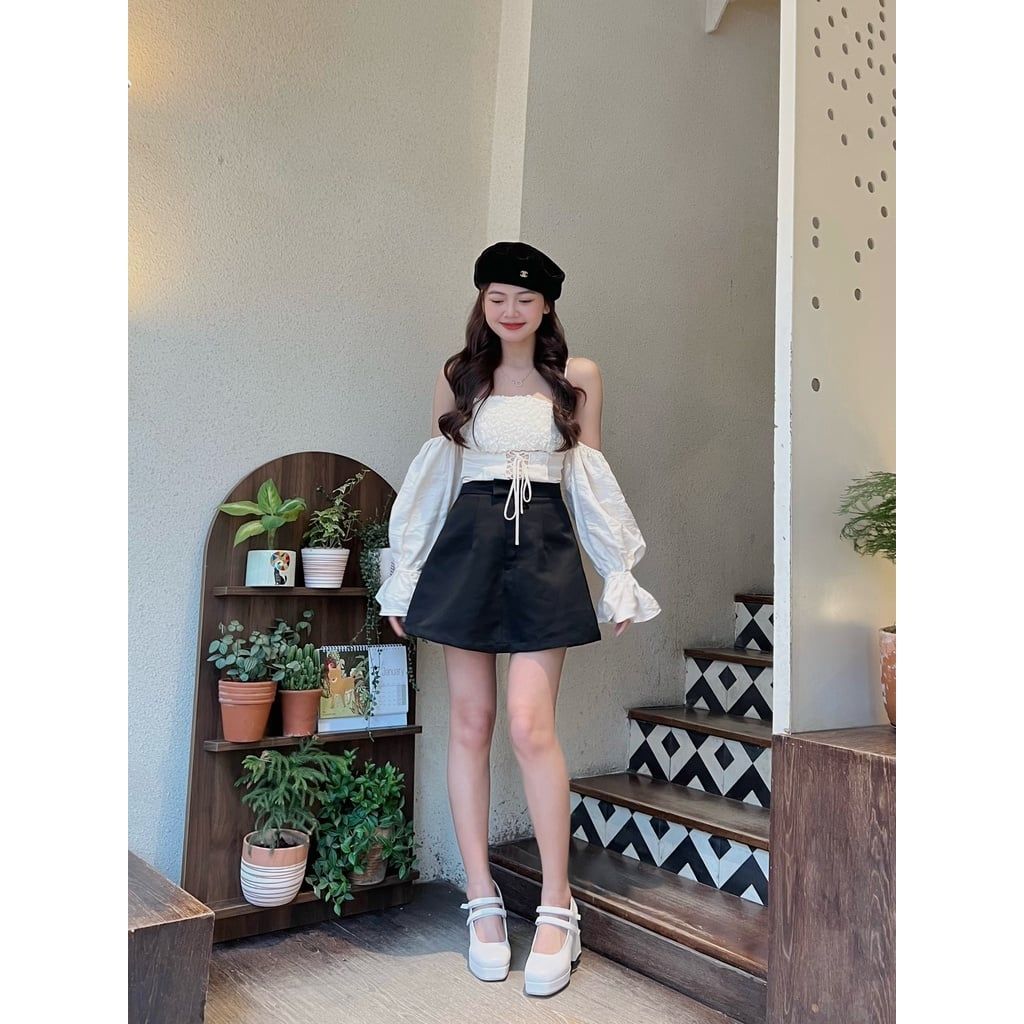 GOÛT DE JUN - Áo Croptop nữ thiết kế trễ vai tay bồng - Renni Top