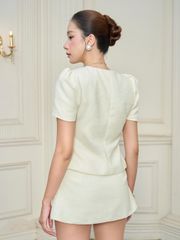 (Bán Lẻ) Set Nữ VINCIES Áo Cổ Tròn Phối Nút Bọc Và Chân Váy Basic Sang Trọng  GOÛT DE JUN