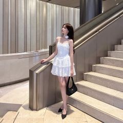 Đầm Trắng 2 Dây Dự Tiện Họa Tiết Hoa (Tặng Kèm Hoa) - JINNI DRESS - GOÛT DE JUN