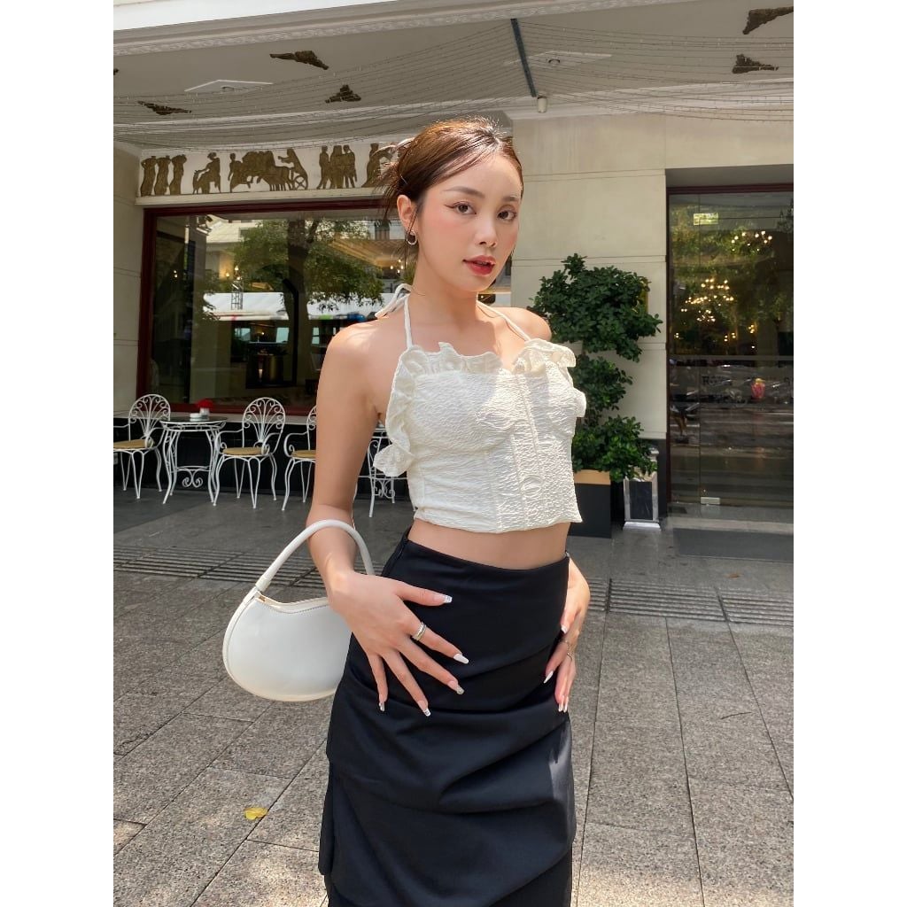 Áo Croptop Nữ Cổ Yếm Phối Bèo Nữ Tính MAICHI TOP - GOÛT DE JUN