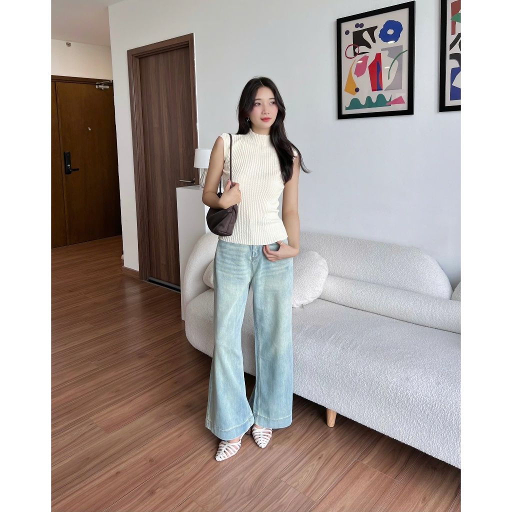Áo Len Dệt Kim Không Tay Cổ Cao Freesize Dễ Thương -HALLY TOP -  GOÛT DE JUN
