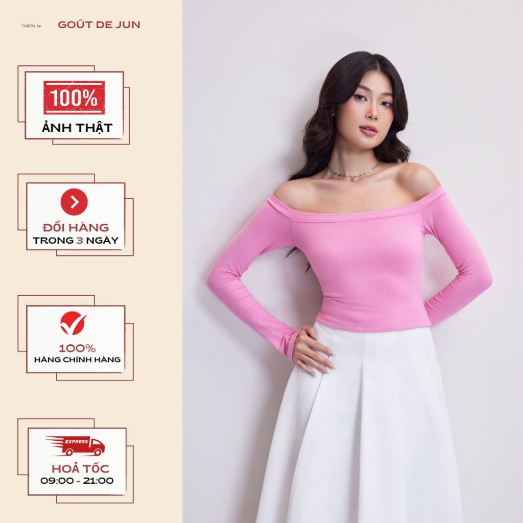 Áo Nữ Dài Tay Trễ Vai Nữ Tính Basic Dễ Phối Đồ  - DISA TOP - GOÛT DE JUN