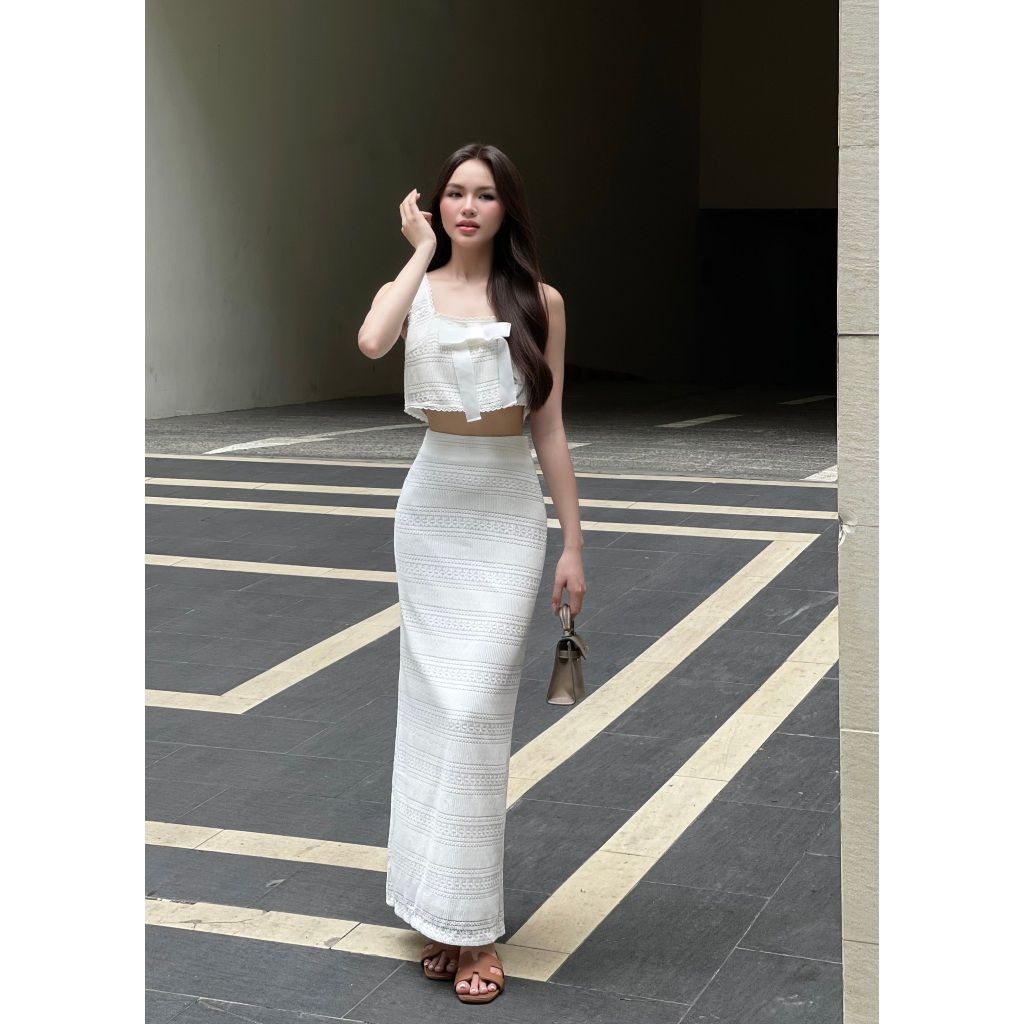 Set Nữ Áo Croptop Phối Nơ Mix Chân Váy Dài (bán lẻ) - DECLA SET - GOÛT DE JUN