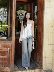 Áo Nữ ROULEN Hai dây Lụa Phối Ren Lưng Cổ Đổ Cột Dây GOÛT DE JUN