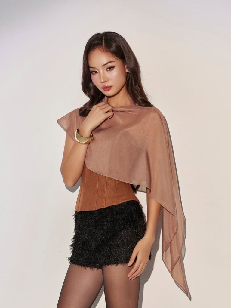 Áo Kiểu Nữ CERIDW TOP Form Corset Chất Da Tôn Dáng Phối Khăn Voan Sang Chảnh GOUT DE JUN