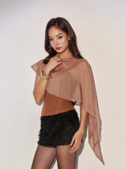 Áo Kiểu Nữ CERIDW TOP Form Corset Chất Da Tôn Dáng Phối Khăn Voan Sang Chảnh GOUT DE JUN