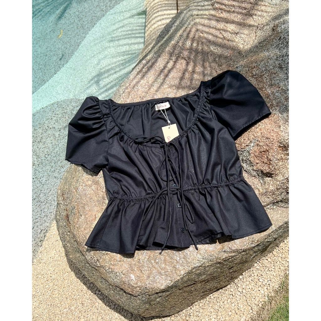 Áo Nữ Babydoll Tay Phồng Thắt Nơ Bánh Bèo Freesize  - RUNE TOP - GOÛT DE JUN