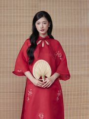 (Bán Lẻ) Set Áo Dài Nữ CÁT TƯỜNG Dáng Suông Vải Voan Thêu Hoa Cổ Cao Tay Lỡ Và Quần Lụa Dài Ống Rộng GOÛT DE JUN