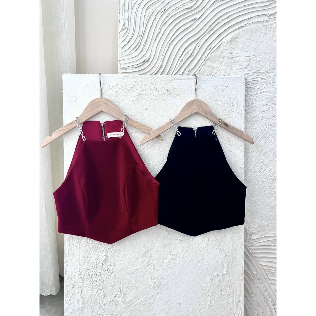 GOÛT DE JUN - Áo croptop nữ cổ yếm phối xích  - HOLI TOP